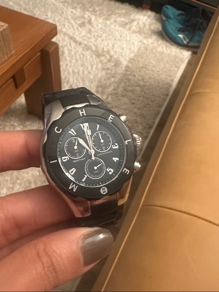 Michelle Silver And Black Rubber Watch